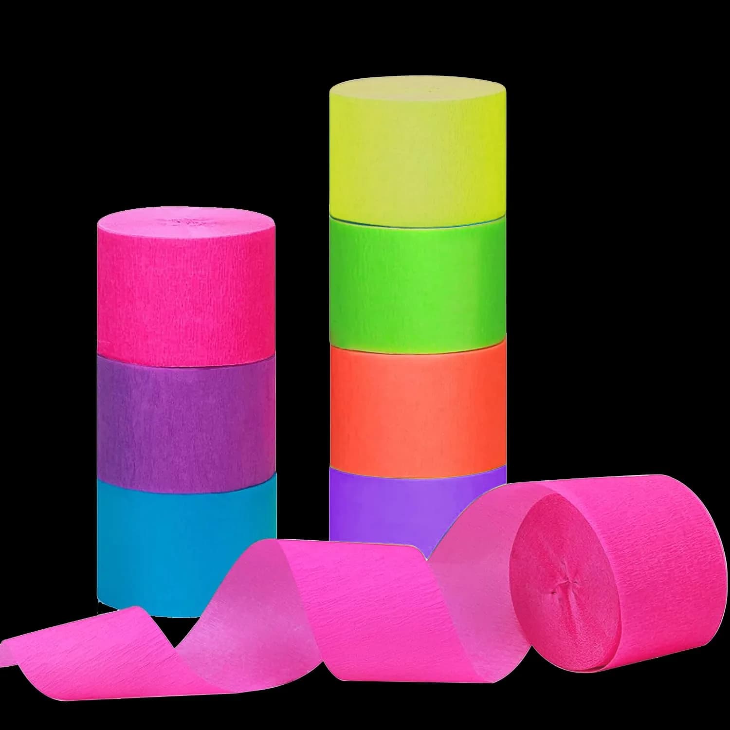 MFLUEEWR 420feet Blacklight Party Streamer Decorations 4 Rolls | Glow Crepe Paper for Neon Parties — 1260feet