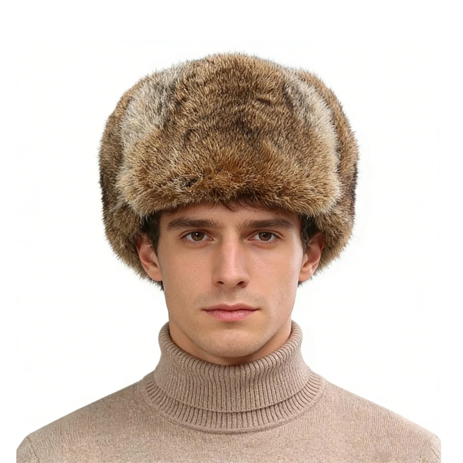 HKSICHENGKEJI Trapper Russian Trooper Hat Black | Warm Faux Fur Earflap Winter Cap — Brown