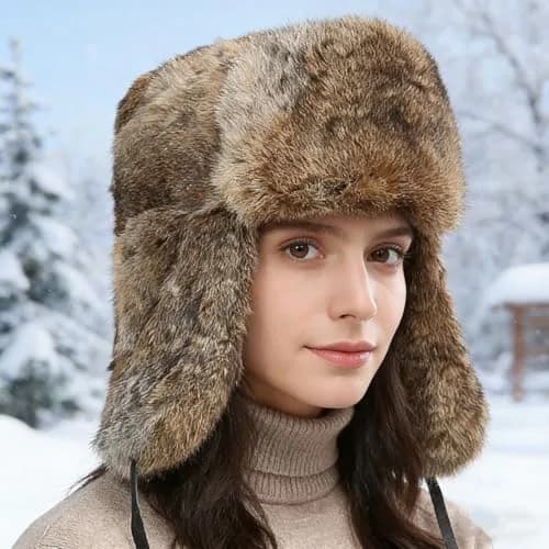 HKSICHENGKEJI Trapper Russian Trooper Hat Brown | Windproof Warm Faux Fur Earflap Cap for Men Women thumbnail 4