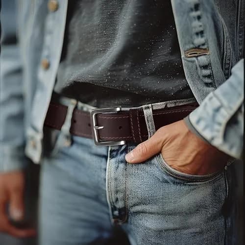 Wrangler Men's Leather Casual Belt for Jeans, Khakis & Dress Pants | Classic Style, Versatile Fit, Brown, 34 (Waist 31-32) thumbnail 4