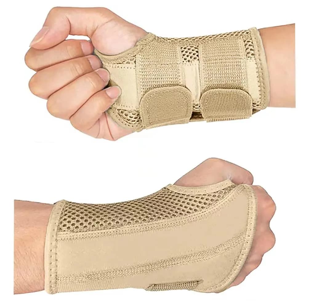 HYCOPROT Adjustable Wrist Brace with 2 Metal Straps & Steel Plate | L/XL (Pack of 2) — Beige / S/M-Left Hand