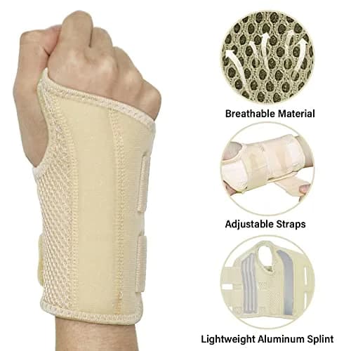 HYCOPROT Ergonomic Wrist Brace for Carpal Tunnel & Pain Relief, S/M Left Hand, Beige | Adjustable Compression Splint for Tendonitis & Arthritis thumbnail 2