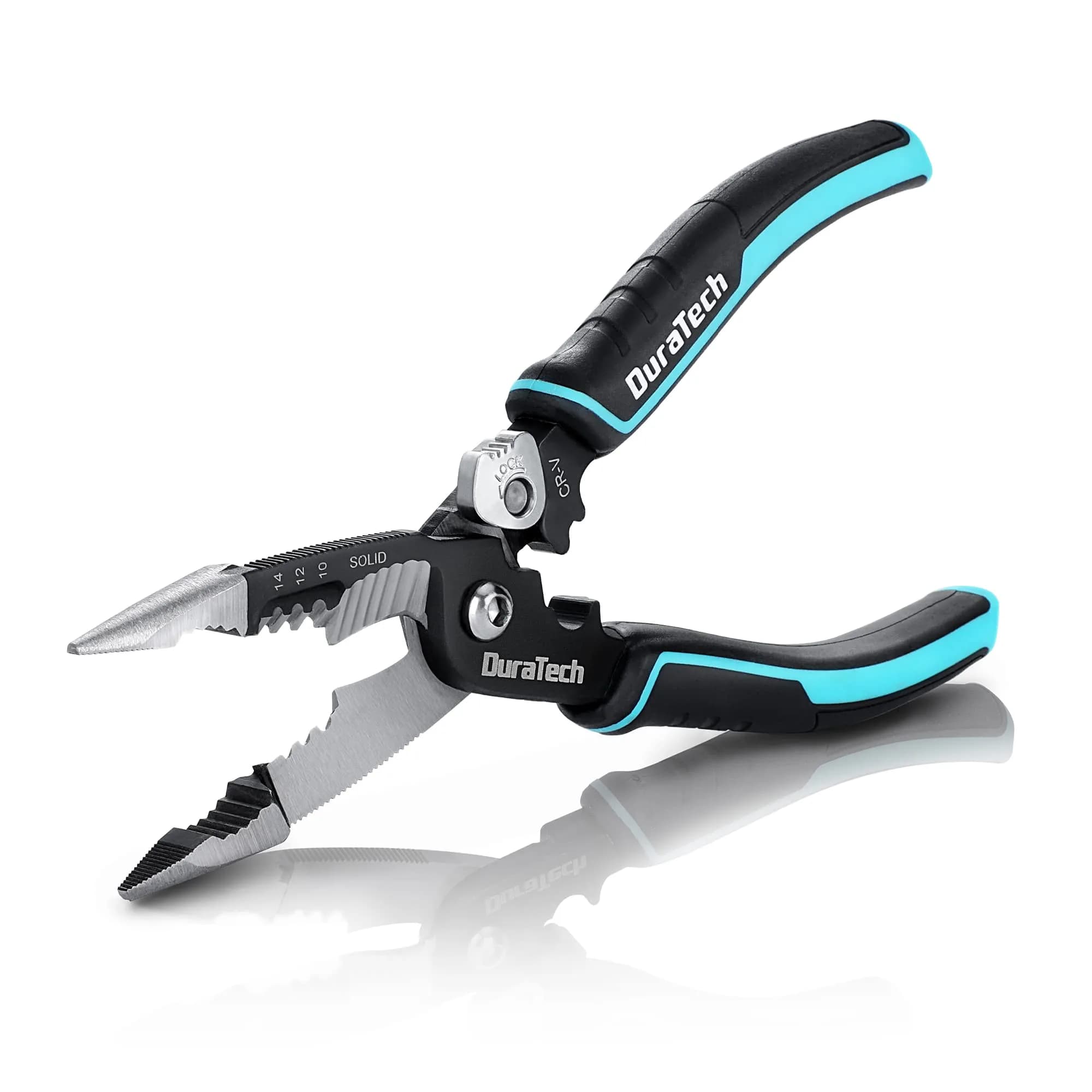 DURATECH 5-in-1 CR-V Wire Stripper for Crimping, 8" Multi-Function Tool | Heavy Duty, Ergonomic, Durable — Black and Blue
