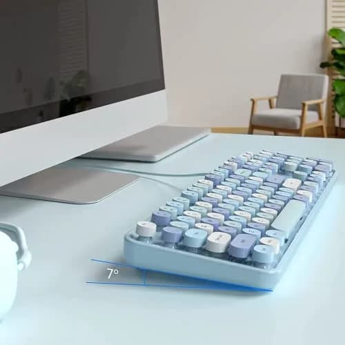 KNOWSQT Wired Computer Keyboard - Blue Colorful Retro Full Size Round Keycaps Plug and Play Typewriter Style 104 Keys | USB Wired Connection thumbnail 4
