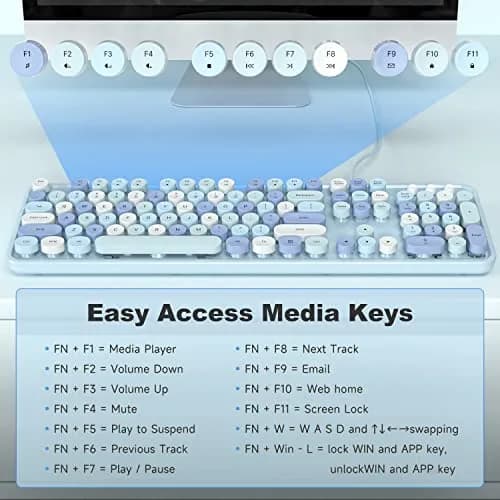 KNOWSQT Wired Computer Keyboard - Blue Colorful Retro Full Size Round Keycaps Plug and Play Typewriter Style 104 Keys | USB Wired Connection thumbnail 5