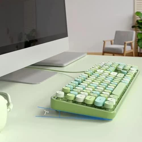 KNOWSQT Wired Computer Keyboard - Green Colorful Retro Full Size Round Keycaps Plug and Play Typewriter Style Keyboard thumbnail 4