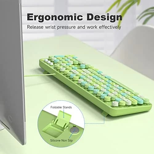 KNOWSQT Wired Computer Keyboard - Green Colorful Retro Full Size Round Keycaps Plug and Play Typewriter Style Keyboard thumbnail 8