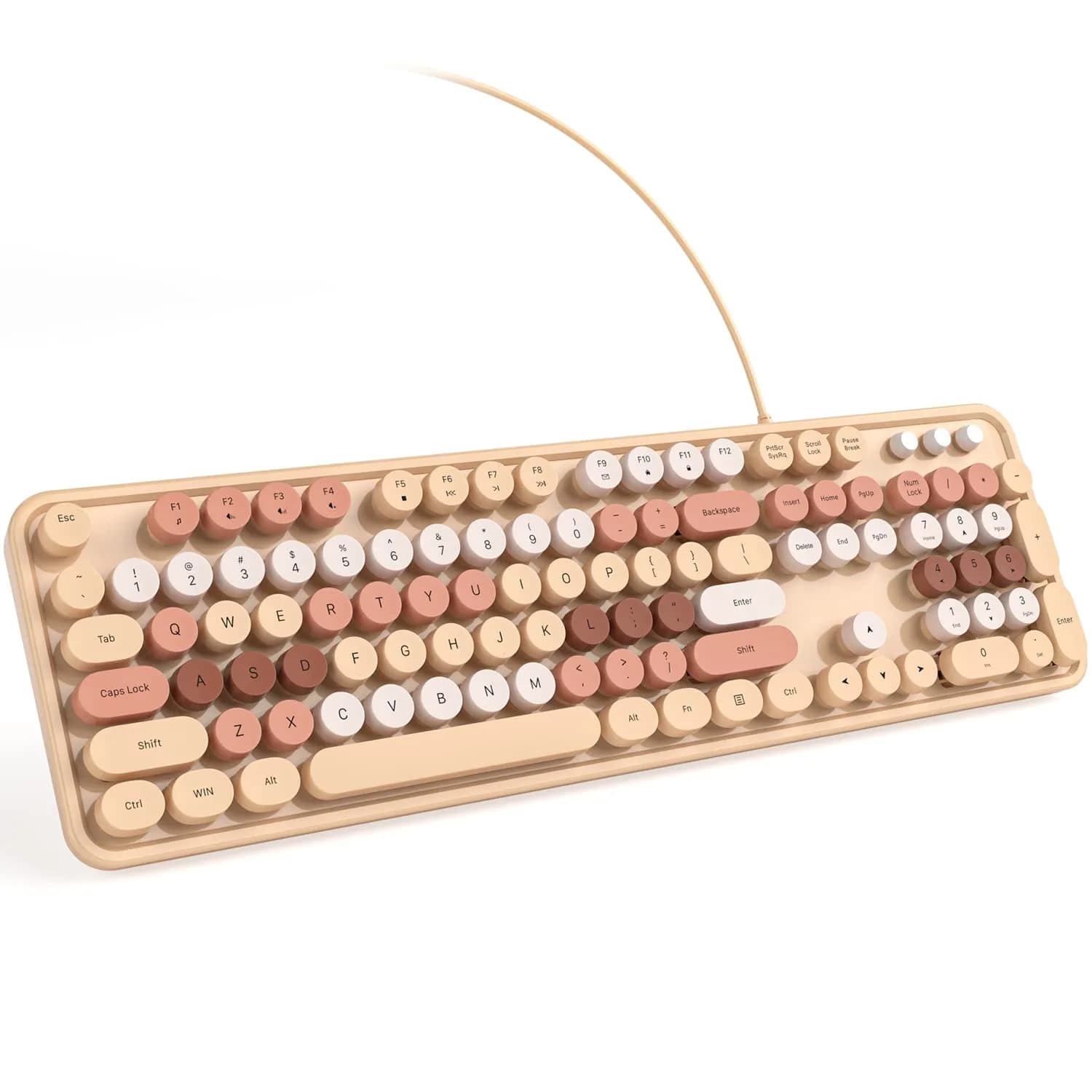 KNOWSQT Wired Computer Keyboard - Green Colorful Retro Full Size Round Keycaps Plug and Play Typewriter Style Keyboard — Milk Tea Colorful