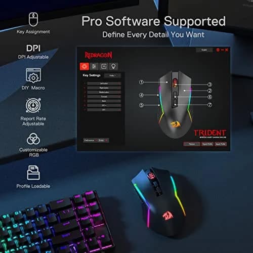 Redragon M693 Wireless Gaming Mouse 8000 DPI, 7 Macro Buttons, 3-Mode Connection | PC & Mac Gaming Mouse thumbnail 6