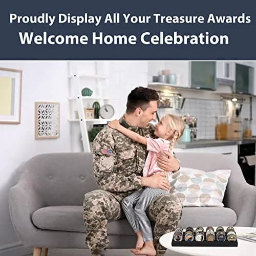 DecoWoodo Challenge Coin Display Stand 4 Rows Wooden Military Coin Holder Rack Case Holds 30 Coins, Black Finish | Elegant & Durable thumbnail 6