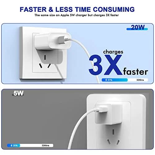 DelTucci 3Pack USB C Charger Blocks 20W | Fast Charging Power Delivery for iPhone & Android thumbnail 2
