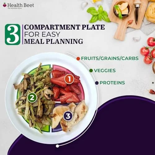 Health Beet Macro Diet Portion Control Plates (48-Pack) | 3 Compartments for Balanced Eating thumbnail 4
