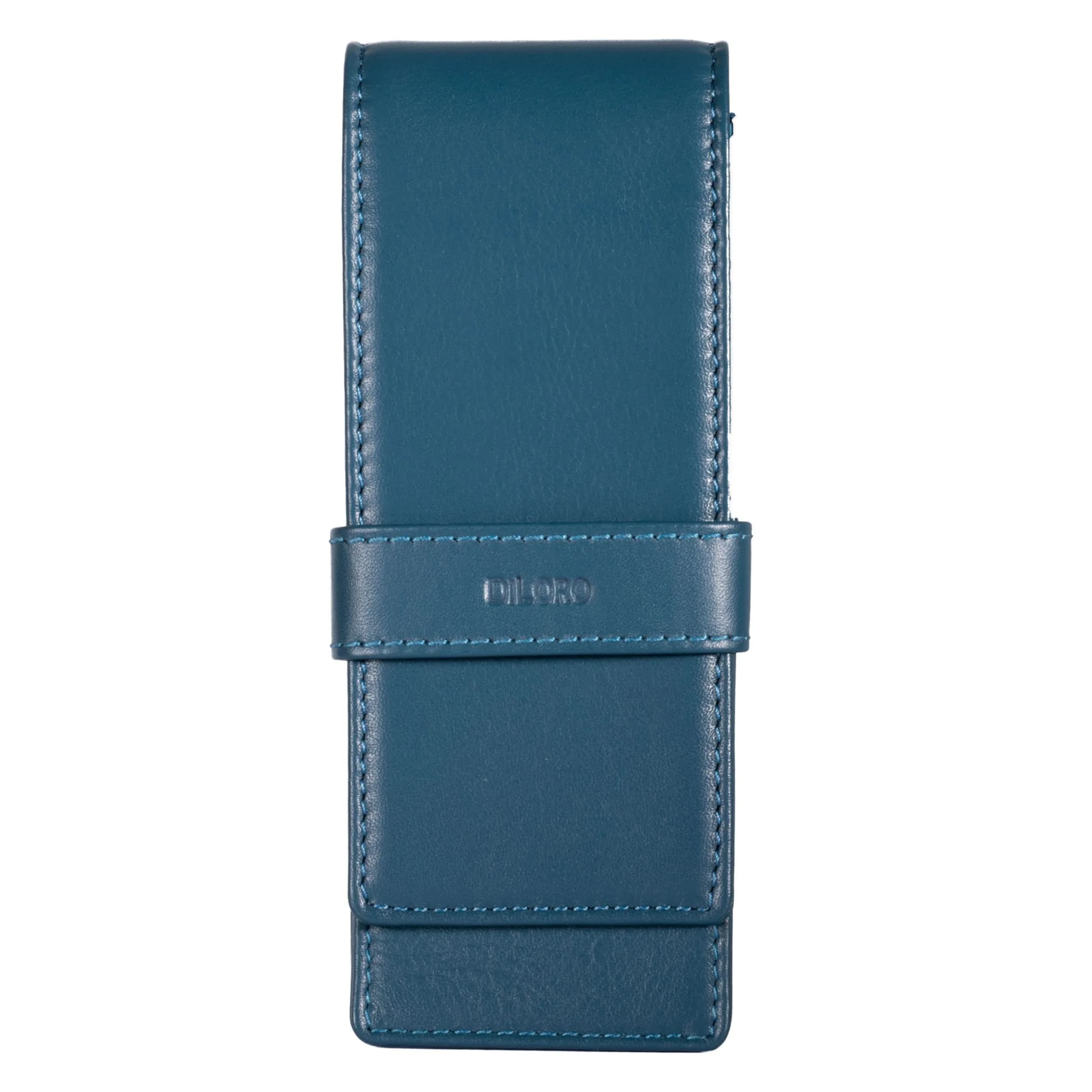 DiLoro Leather Triple Pen Case Pencil Pouch Holder for Three Fountain Ballpoint Rollerball Pens and Pencils (Sololio Blue) | Full Grain Napa Leather Travel Organizer - main product image