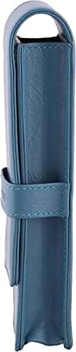 DiLoro Leather Triple Pen Case Pencil Pouch Holder for Three Fountain Ballpoint Rollerball Pens and Pencils (Sololio Blue) | Full Grain Napa Leather Travel Organizer thumbnail 3
