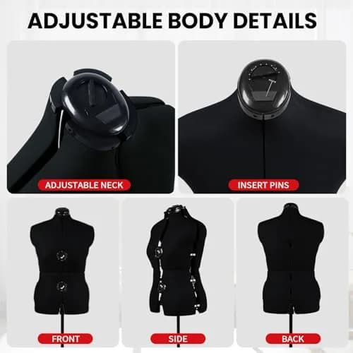PDM WORLDWIDE Black Adjustable Sewing Dress Form Mannequin Size 12-18 | Fully Adjustable, Stable Base, Cotton Cover thumbnail 4