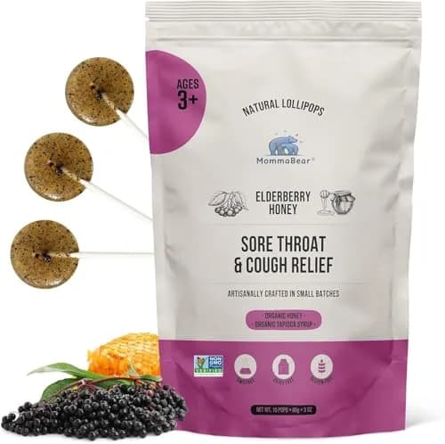 MommaBear Elderberry Honey Cough Lollipops for Kids (10 Pack) | Natural Elderberry & Honey Relief for Children (70-120 chars) thumbnail 1