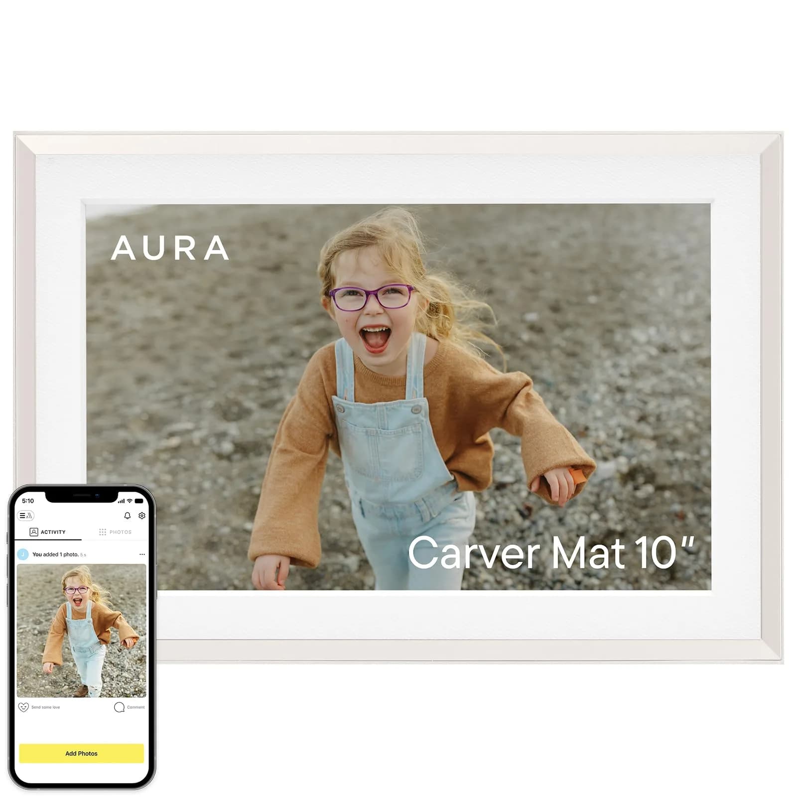 AURA Walden 15" WiFi Digital Picture Frame | Wirecutter's Top Gift | Send Photos from Phone | Aura App Setup | Free Unlimited Storage | White Clay — Cool White Mat / 10"