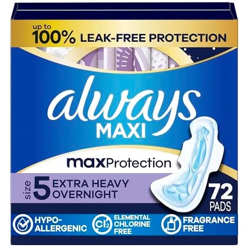 Always Maxi Overnight Pads with Wings, Size 5 Extra Heavy Overnight 72 Count | 11 Hours Protection thumbnail 1