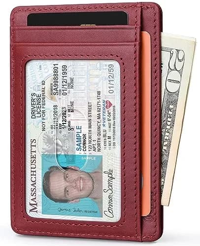 Buffway Slim Wallet for Men Women Minimalist Small Leather Front Pocket Wallets with RFID Blocking and Gifts Box - Bassa Mars Red | Compact RFID Wallet thumbnail 2