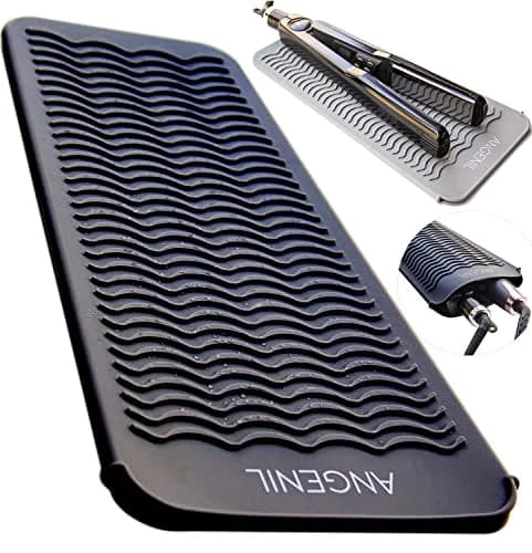 ANGENIL Professional Silicone Heat Resistant Mat Pouch for Hair Styling Tools, Grey | Protects Counters from Hot Irons — Black