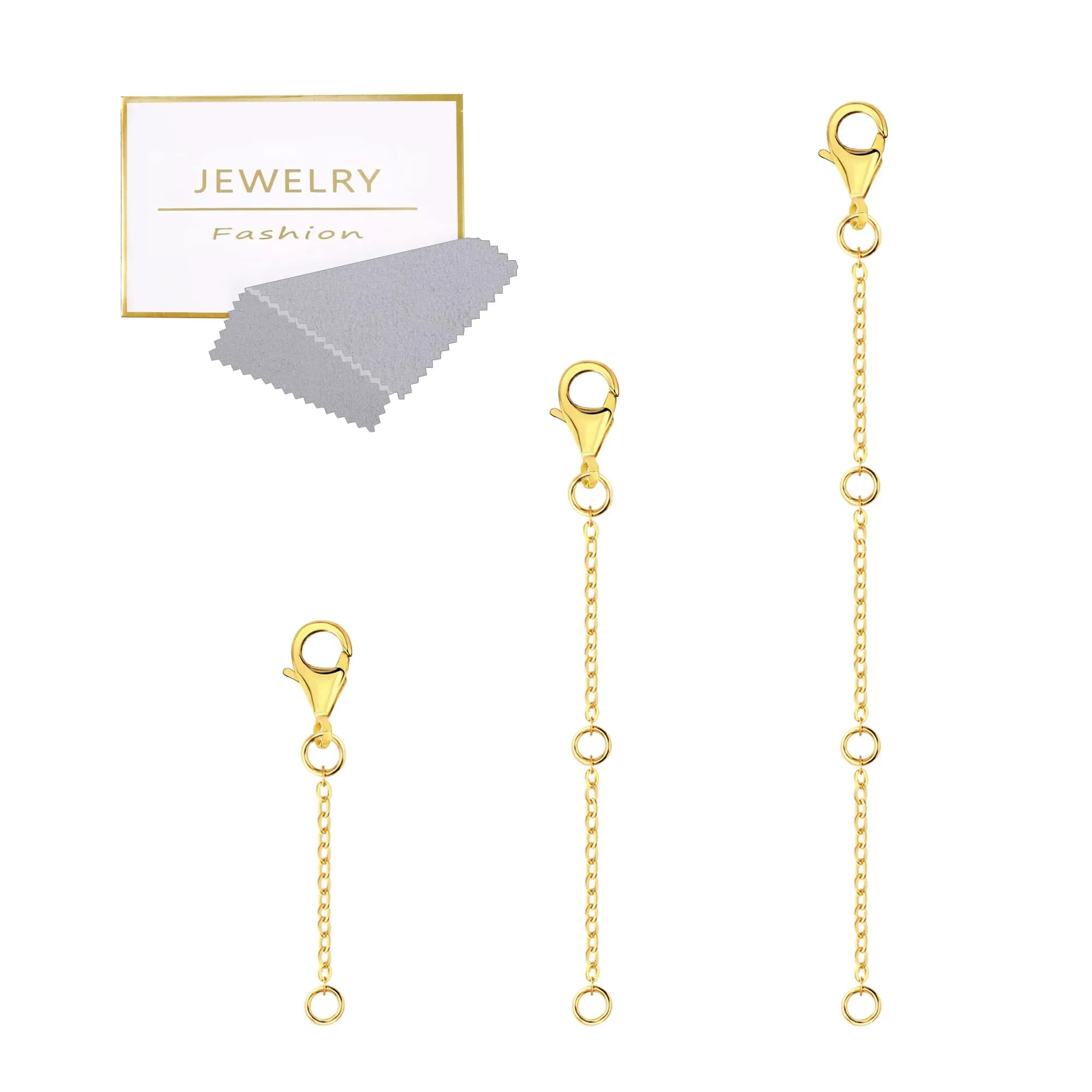 ASH'S CHOICE Gold Necklace Extenders with Lobster Clasp, 3PCS 14K Gold Plated Brass Chains (2, 4, 6 Inches) | Jewelry Findings for Bracelets & Anklets — D-Gold / 1,2,3inch