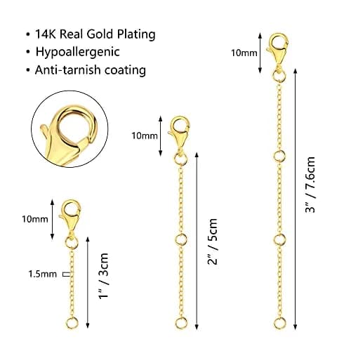 ASH'S CHOICE Gold Necklace Extenders 1.27 cm (0.5 Inch) | 3-Piece Set with Lobster Clasp thumbnail 2