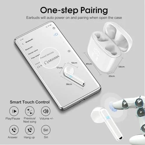 OYIB Wireless Earbuds Bluetooth 5.3, ENC Mic, 25H Playtime, IPX7 Waterproof, White thumbnail 5