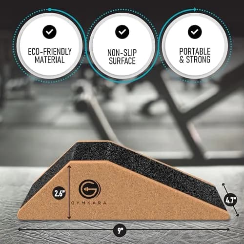 Gymkara Cork Squat Wedge Block 2 Pack - 22.8 cm (9 in) Heel Elevated Slant Board for Squats | Non-Slip Surface thumbnail 4