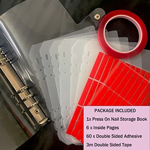 GUXACU Clear Press On Nail Organizer Book with 6 Pages & 60 Adhesive Strips | Stores 36-48 Sets thumbnail 2