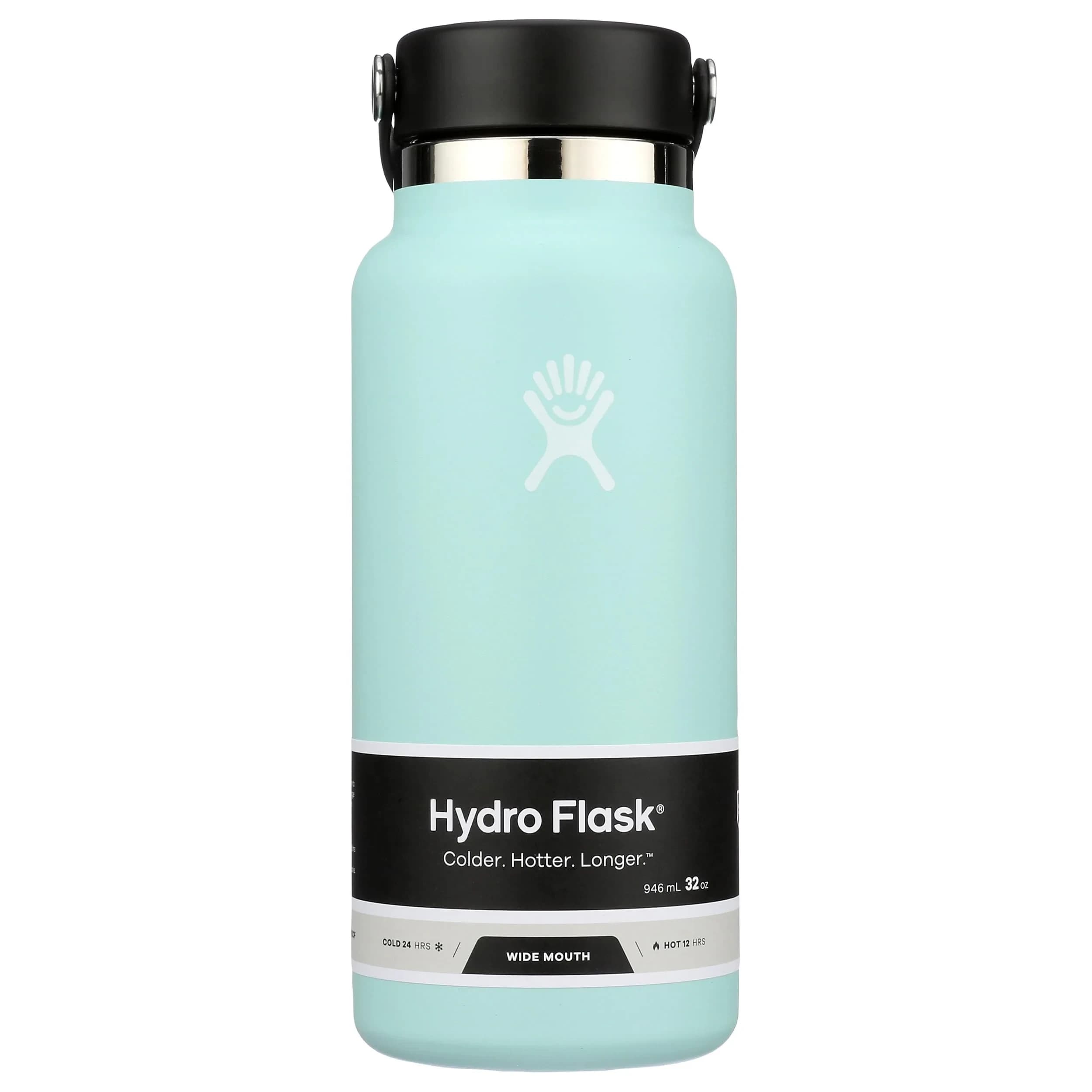 Hydro Flask Water Bottle - Insulated Stainless Steel Wide Mouth Flex Lid 710ml (24 Oz) | Keeps Cold 24 Hrs, Hot 12 Hrs — Dew / 32 Oz