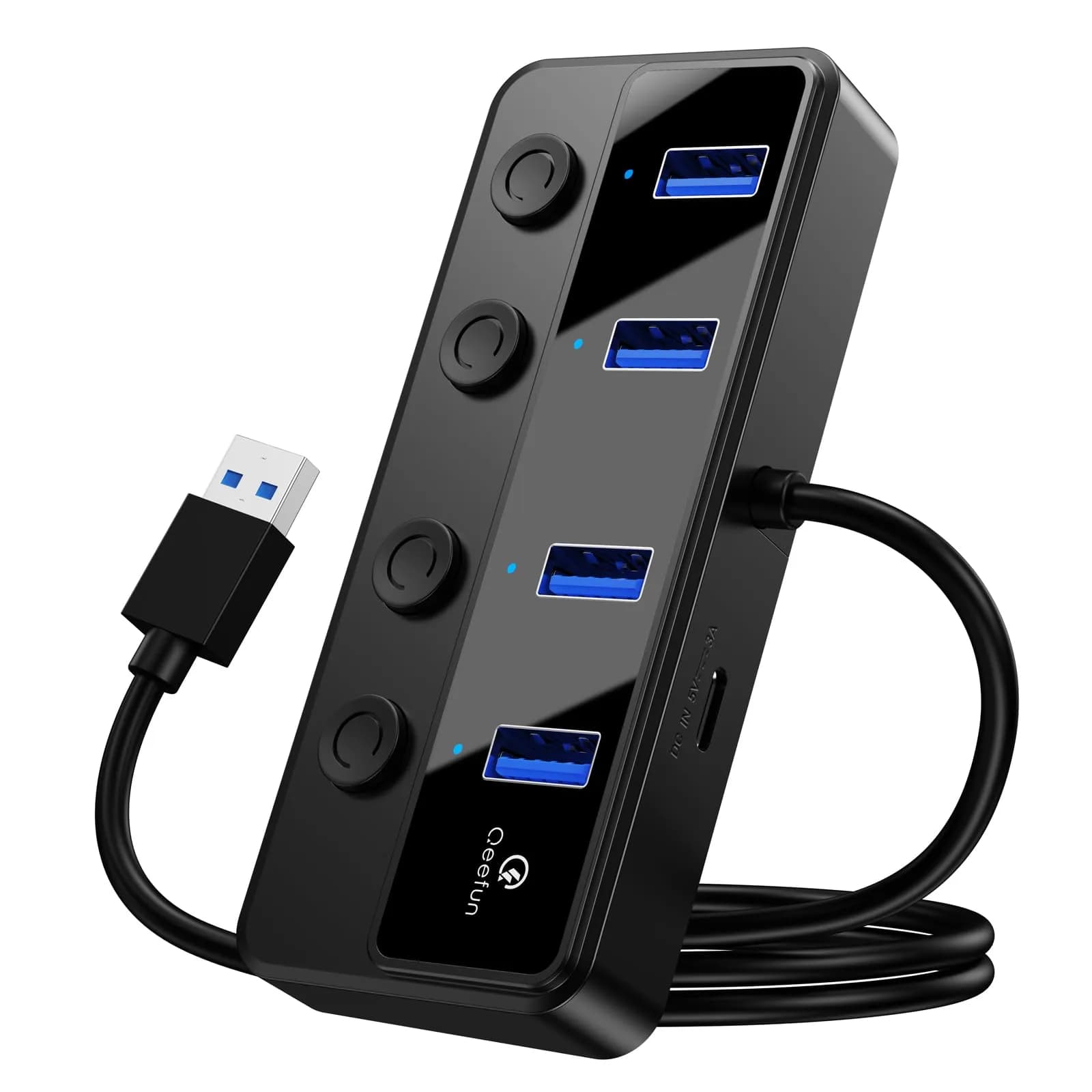 Q QEEFUN USB C Hub 10Gbps, 4-Port USB 3.2 Gen 2 Hub with 2 USB-C & 2 USB-A Ports, 100W PD Charging Port, Aluminum Casing — A to 4A(60cm)