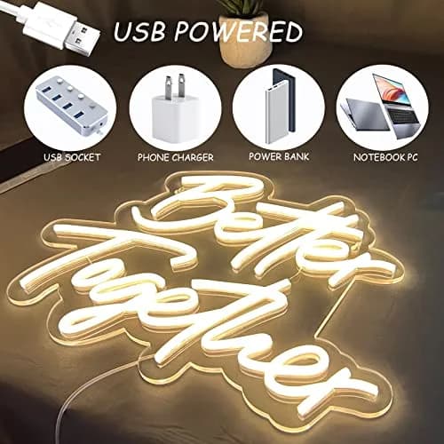BerniceKelly Better Together Neon Sign Warm White | Wedding & Party Wall Decor 42x30cm thumbnail 3