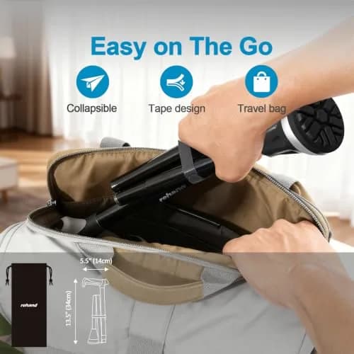 rehand Walking Cane - Foldable, Adjustable, Collapsible | Heavy Duty All Terrain Tip, with Travel Bag (Natural Black, 34"-38") thumbnail 6