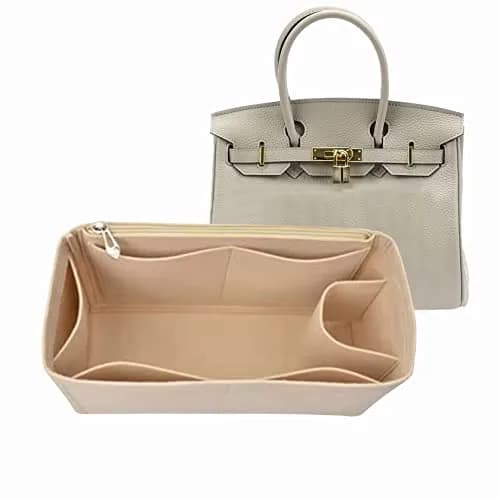 Lckaey Purse Organizer insert for birkin 30 beige lightweight felt, sturdy & protective (8.66x4.3x3.9 inches) thumbnail 1