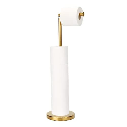 WAYDELI Freestanding Toilet Paper Holder Stand with Reserve for 4 Rolls | Stainless Steel Base, Gold thumbnail 1