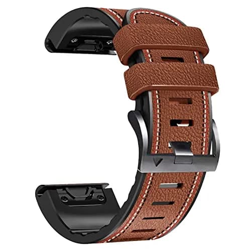 Abanen Quick Fit 26mm Watch Band for Garmin Fenix 7X/6X/5X, Enduro, Tactix Delta, Brown Fiber Leather with Silicone Lining (150mm-200mm Wrist) thumbnail 1