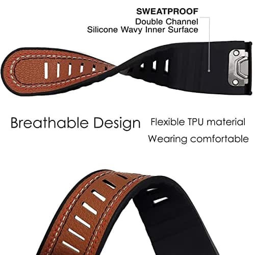 Abanen Quick Fit 26mm Watch Band for Garmin Fenix 7X/6X/5X, Enduro, Tactix Delta, Brown Fiber Leather with Silicone Lining (150mm-200mm Wrist) thumbnail 4