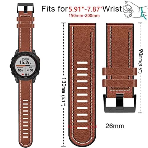 Abanen Quick Fit 26mm Watch Band for Garmin Fenix 7X/6X/5X, Enduro, Tactix Delta, Brown Fiber Leather with Silicone Lining (150mm-200mm Wrist) thumbnail 5