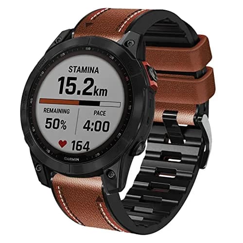 Abanen Quick Fit 26mm Watch Band for Garmin Fenix 7X/6X/5X, Enduro, Tactix Delta, Brown Fiber Leather with Silicone Lining (150mm-200mm Wrist) thumbnail 2
