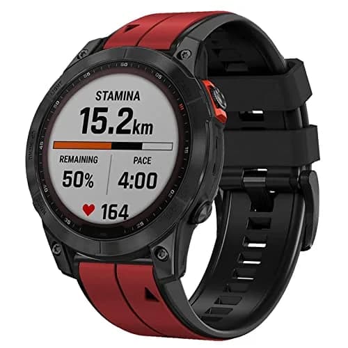 Abanen 22mm Silicone Watch Band for Garmin Fenix 7/6/5, Forerunner 955/945, Instinct 2/Solar, Red-Black | Quick Fit Sport Strap thumbnail 2