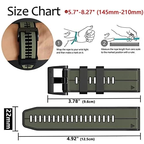 Abanen Silicone Watch Band 22mm | Waterproof Sport Strap for Garmin Fenix 7 & Forerunner 955 thumbnail 7