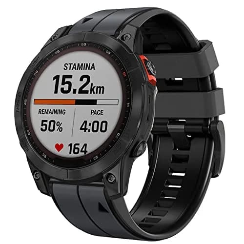 Abanen Quick Fit 22mm Silicone Watch Band for Garmin Forerunner 955/Fenix 7/epix 2/Fenix 6/Fenix 5, Grey-Black | Sport Strap for 47mm Smartwatches thumbnail 2