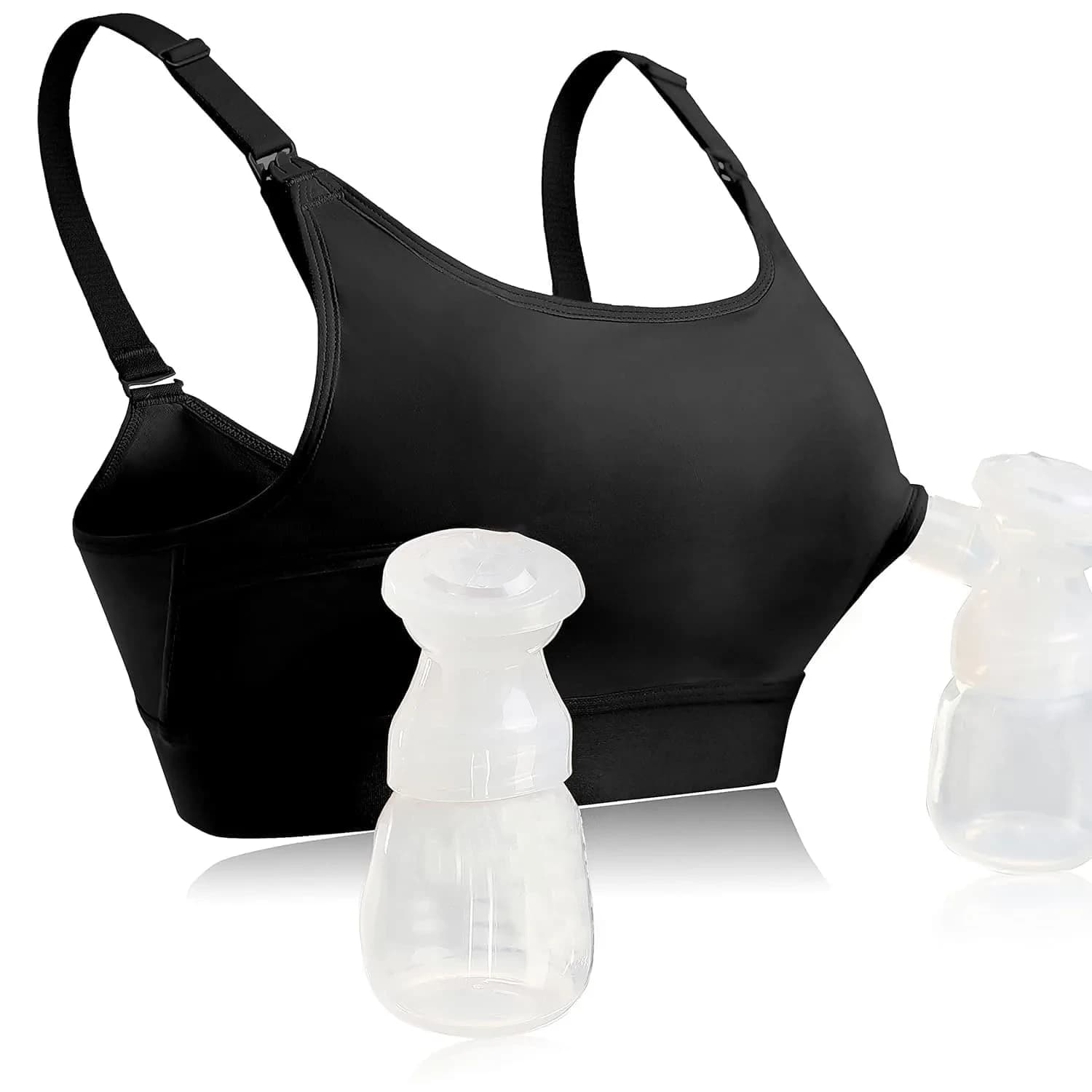 ENSDOAR Hands Free Pumping Bra Large Black | Adjustable Breast-Pump Holding & Nursing Bra - main product image