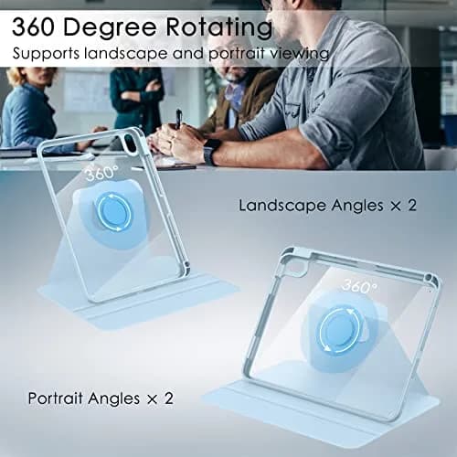 Soke 360 Rotating Case for iPad 10th Gen 10.9" & A16 11" 2022/2025 | Sky Blue, Built-in Pencil Holder & Auto Wake/Sleep thumbnail 4