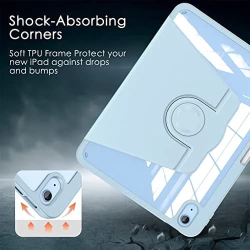 Soke 360 Rotating Case for iPad 10th Gen 10.9" & A16 11" 2022/2025 | Sky Blue, Built-in Pencil Holder & Auto Wake/Sleep thumbnail 5