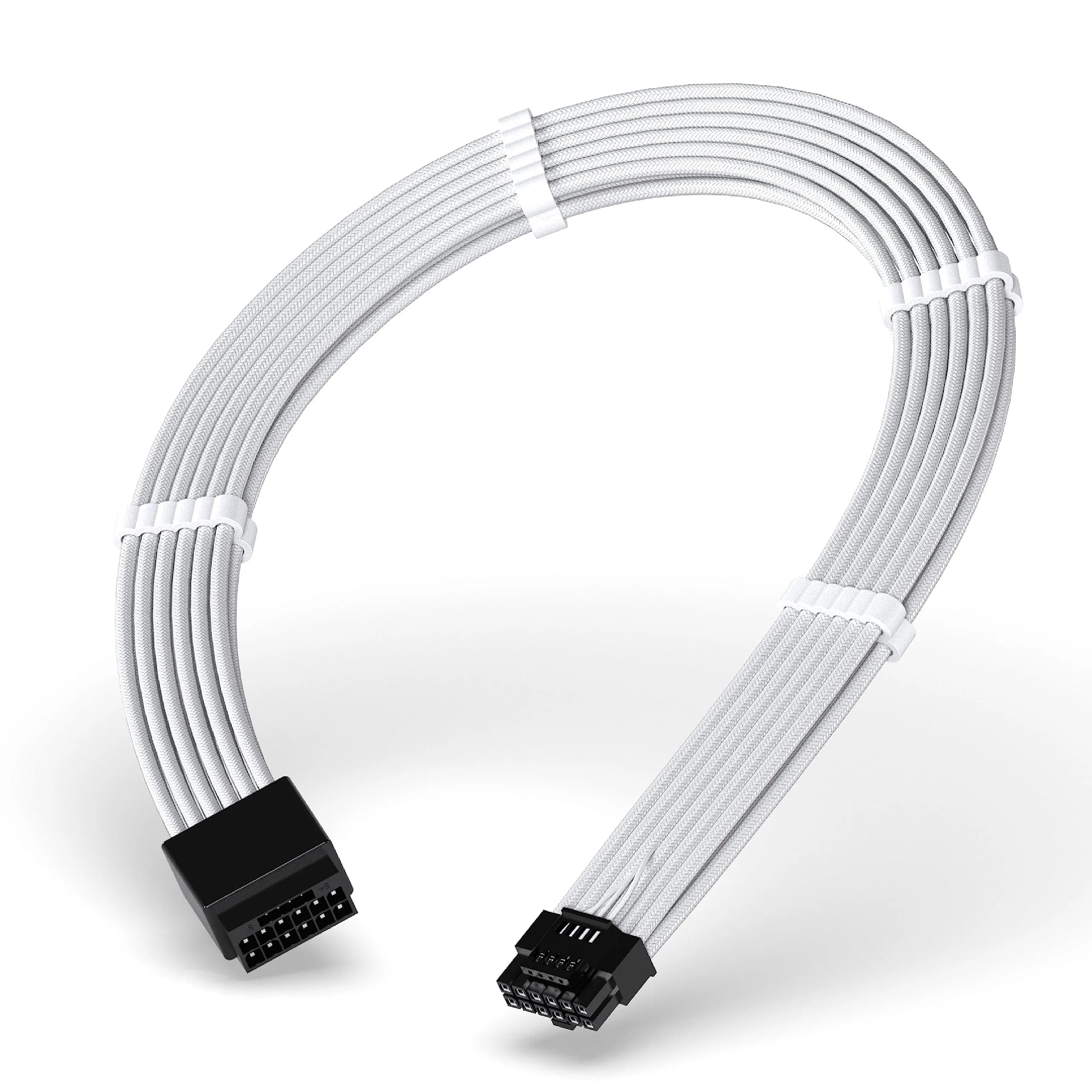 EZDIY-FAB 16pin (12+4) 12VHPWR PCIe 5.0 GPU Power Sleeved Cable Extension, Male to Female, Compatible with RTX 5080, 5070, 4090, 4080, 4070,16AWG with Cable Combs-White - main product image