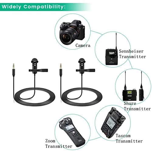 weishan 2 Pack Lavalier Microphones for DJI Mic 2 & Rode Wireless Pro/GO II | 1.5m (5 ft) Cable thumbnail 5