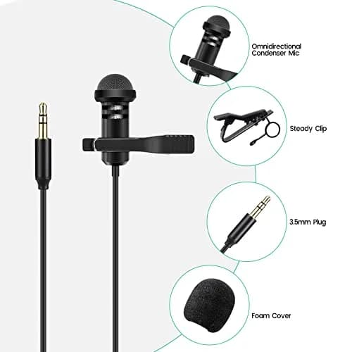 weishan 2 Pack Lavalier Microphones for DJI Mic 2 & Rode Wireless Pro/GO II | 1.5m (5 ft) Cable thumbnail 6