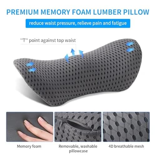 FOUSUPDT Lumbar Pillow Memory Foam Support Cushion for Office & Car | Relieves Lower Back Pain thumbnail 2