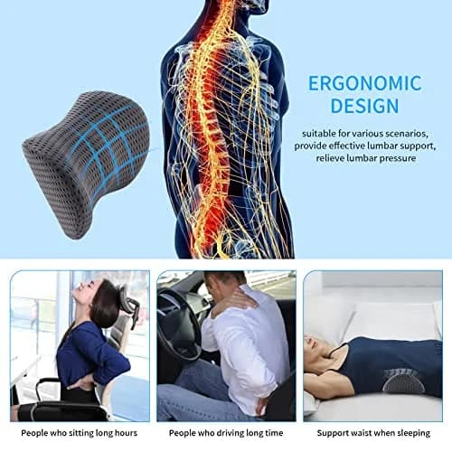 FOUSUPDT Lumbar Pillow Memory Foam Support Cushion for Office & Car | Relieves Lower Back Pain thumbnail 4